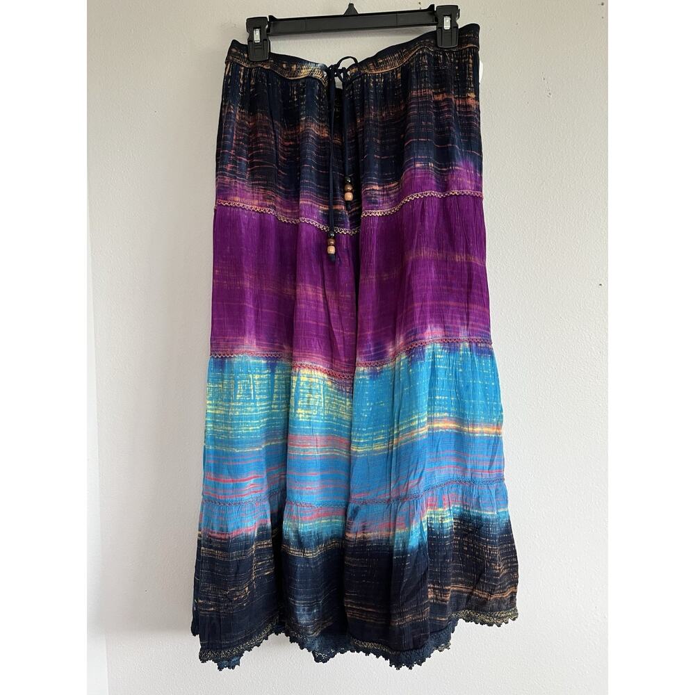 Greater Good Women's Boho Skirt Plus Size Tiered Lace Hem Ombre Hippie Peasant - Picture 2 of 11
